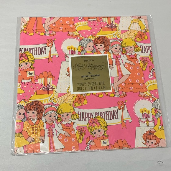 Buzza Other - Vintage Happy Birthday Buzza Gift Wrapping 2 Sheets New Old Stock 1970s? pink